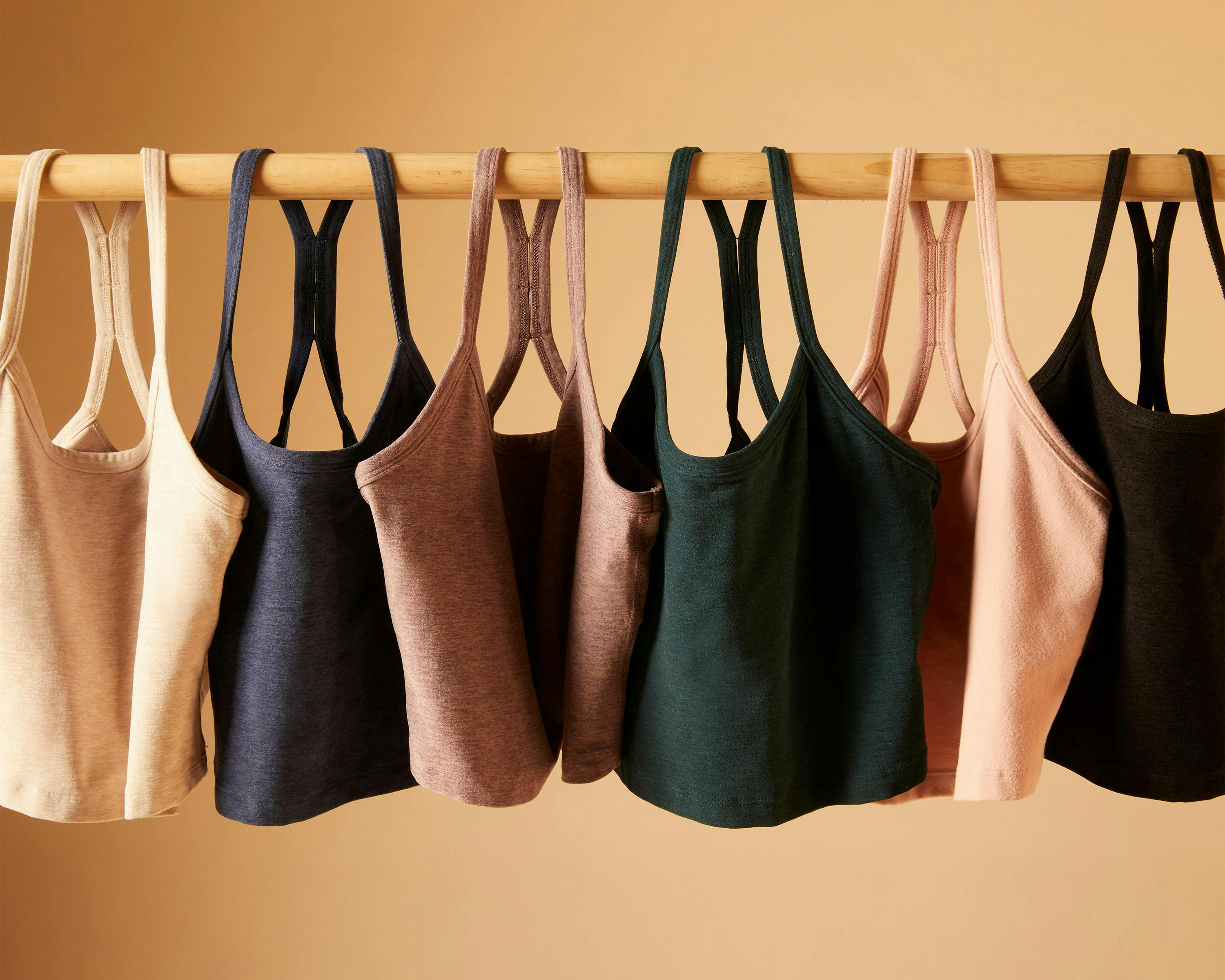 fashion photography sports bras hanging on a rack 